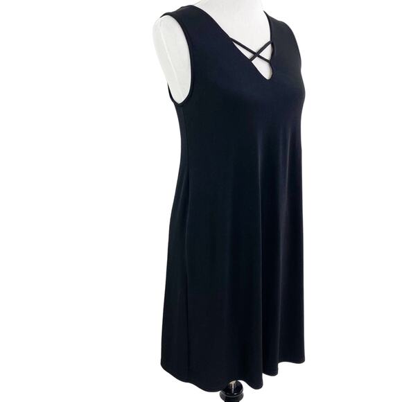 Viereek Sleeveless Black Knit Sheath Dress Criss Cross Tie Back Medium M Aline - Picture 4 of 6